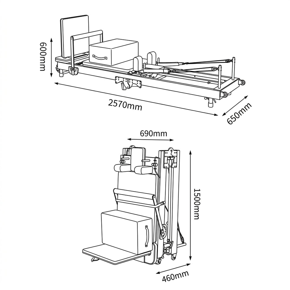 Dimensions Reformer Pilates Pliable Multifonction
