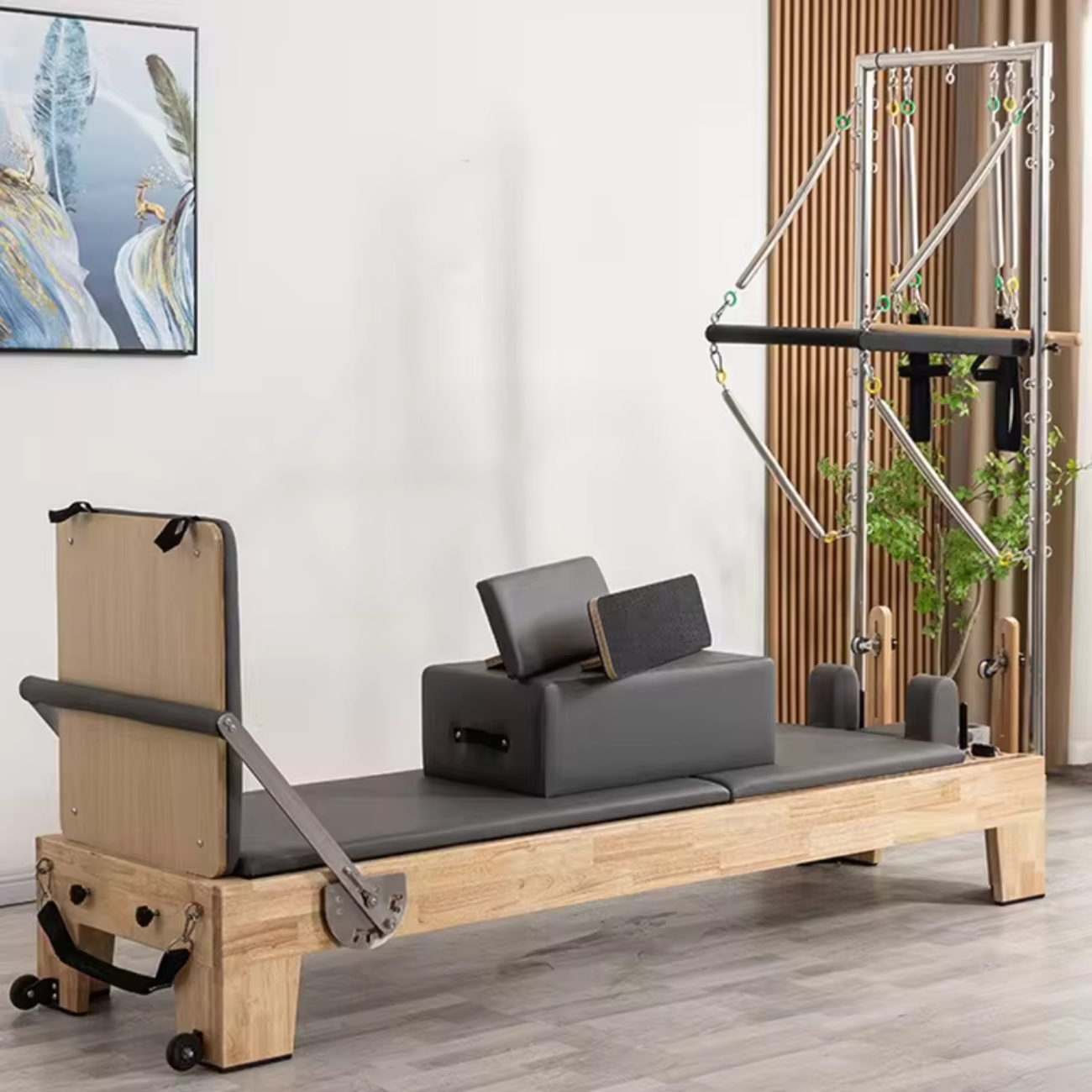Reformer Pilates 2-en-1 Chêne Massif — Tour Intégrée | Atelier Pilate